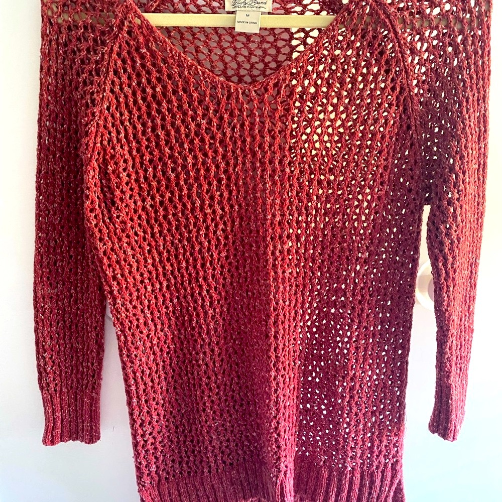 Lucky Brand Red/ Brown V-Neck Sweater  Boho Whismigoth chic